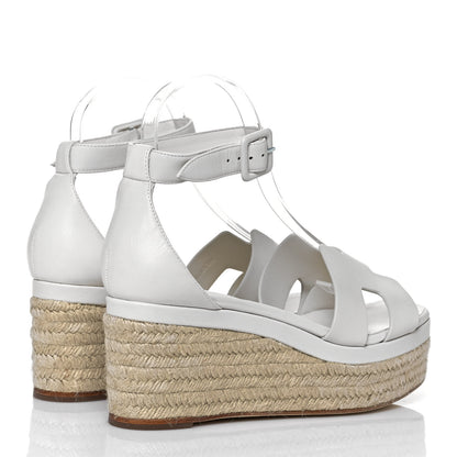 Hermes Goatskin Elda Espadrille Wedge Sandals 40 White 4 of 7
