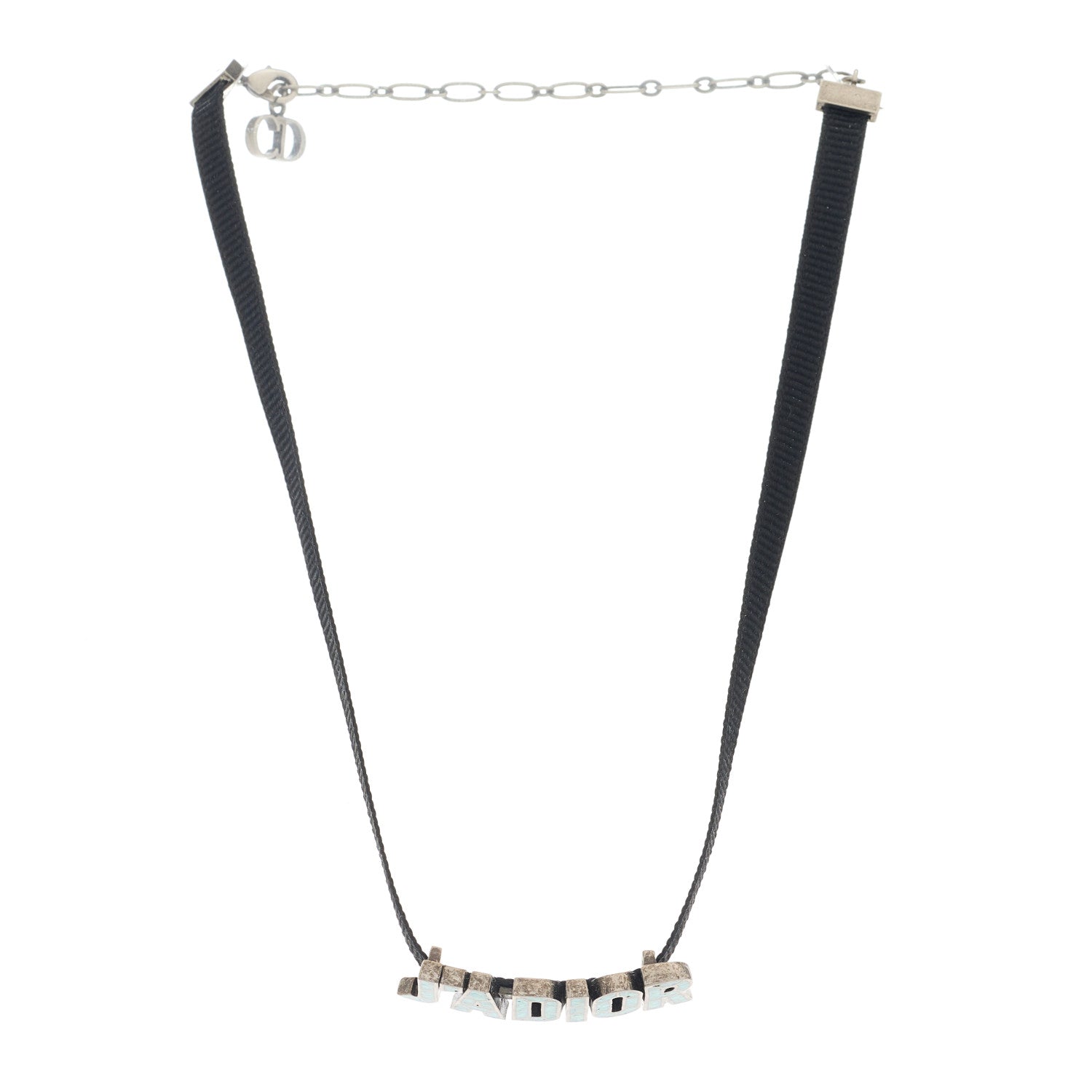 Christian Dior Grosgrain Ribbon Turquoise J'Adior Logo Choker Necklace Black 3 of 4
