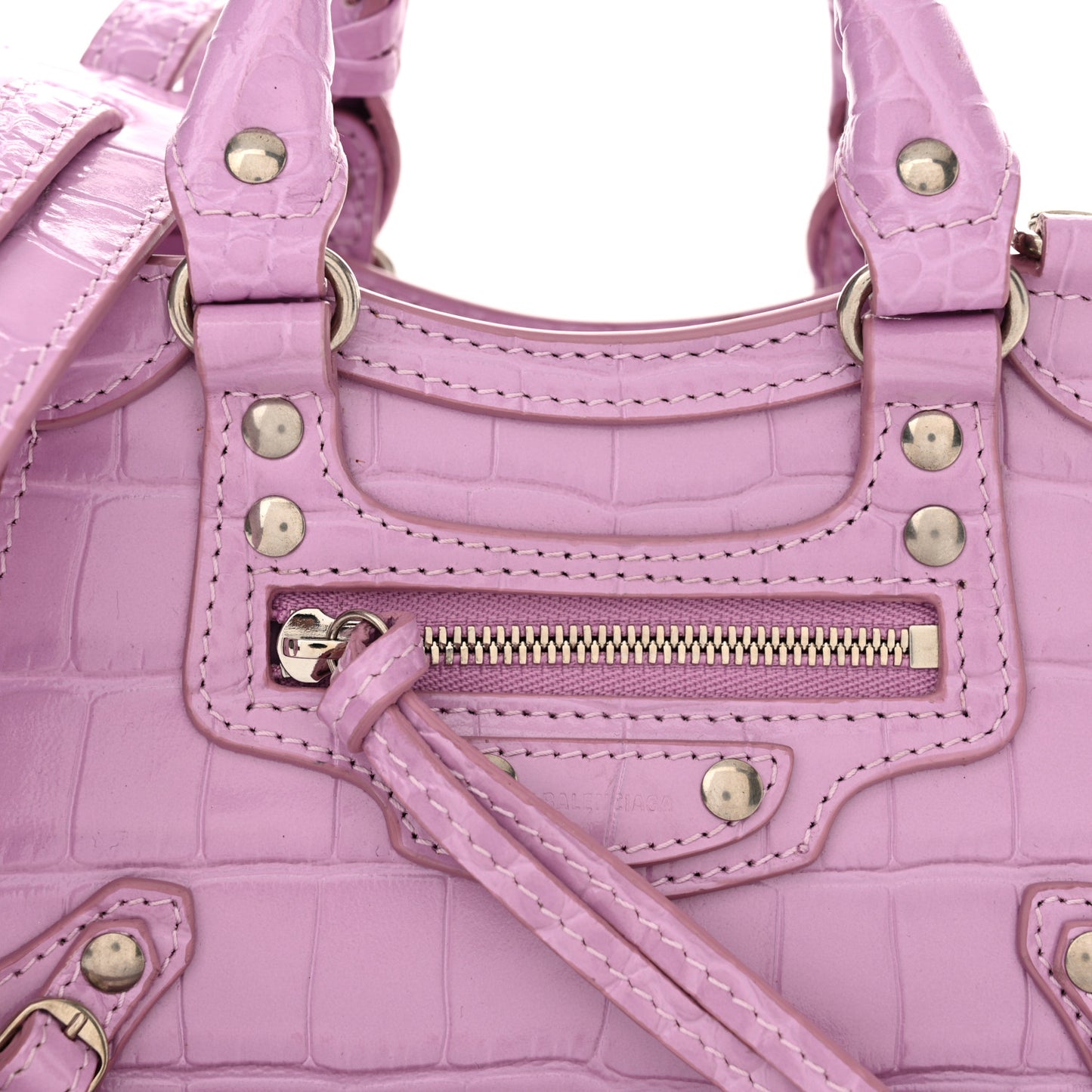 Calfskin Crocodile Embossed Neo Classic Silver Hardware Nano City Crossbody Lilac