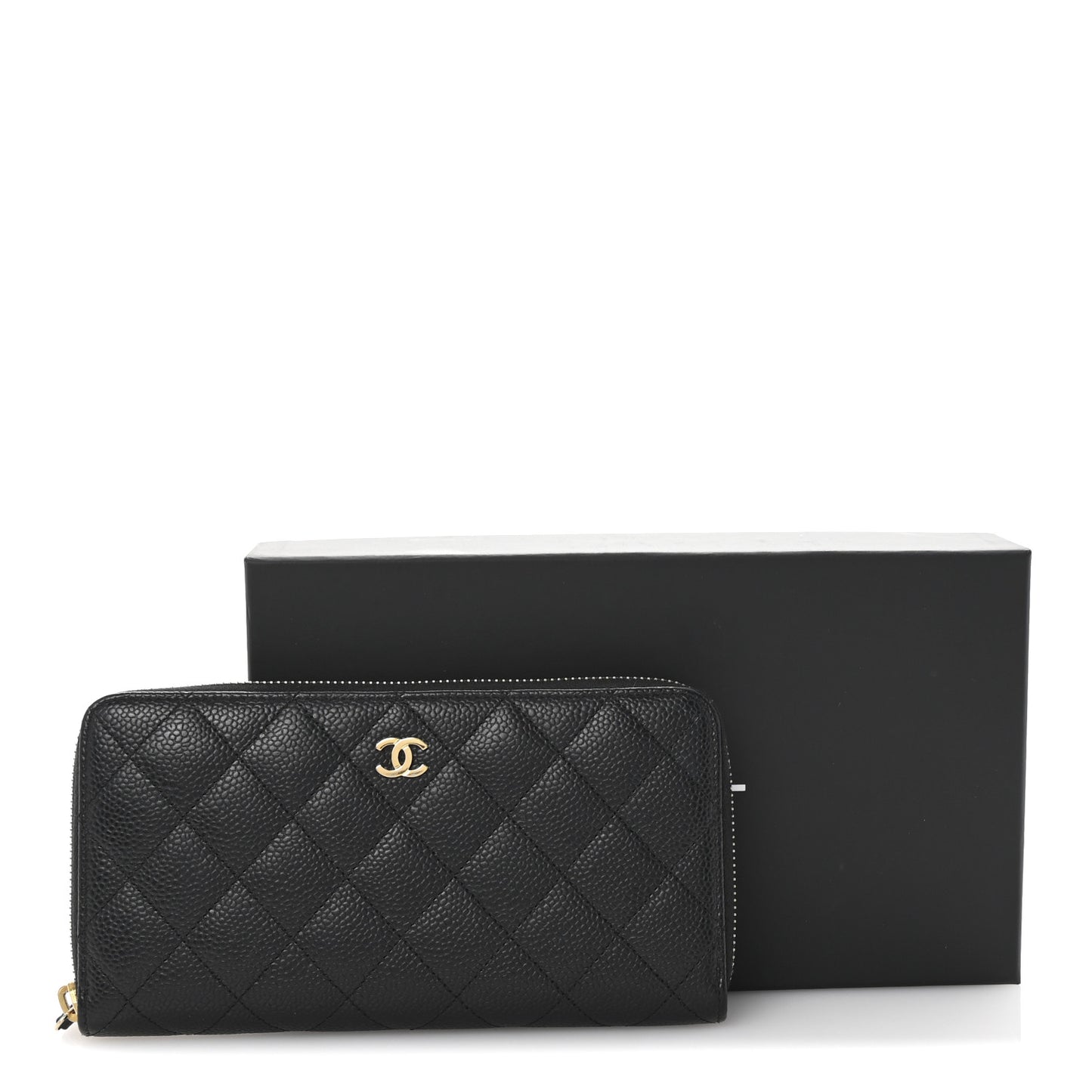Caviar Quilted Large Gusset Zip Around Wallet Black