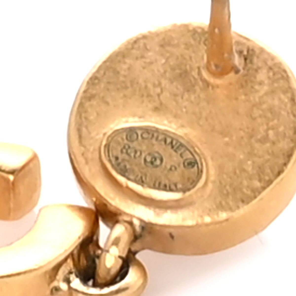 Chanel Crystal Pearl Logo Drop Earrings Gold 4 of 4