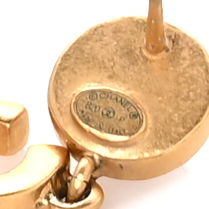 Chanel Crystal Pearl Logo Drop Earrings Gold 4 of 4