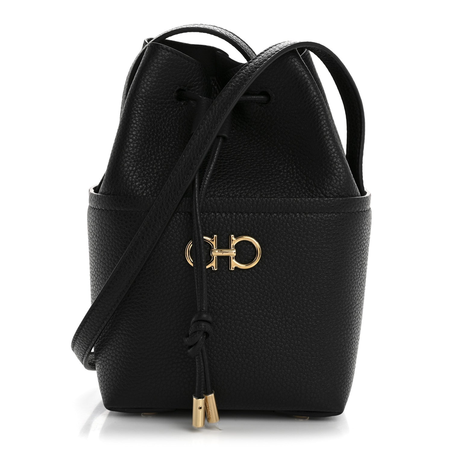 Salvatore Ferragamo Grained Calfskin Mini Gancino Bucket Bag Black 1 of 10