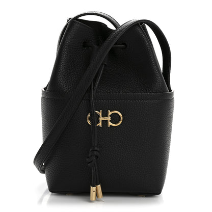 Salvatore Ferragamo Grained Calfskin Mini Gancino Bucket Bag Black 1 of 10