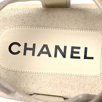 Chanel Suede Calfskin Velcro Flat Sandals 39 Ecru Dark Beige 8 of 10