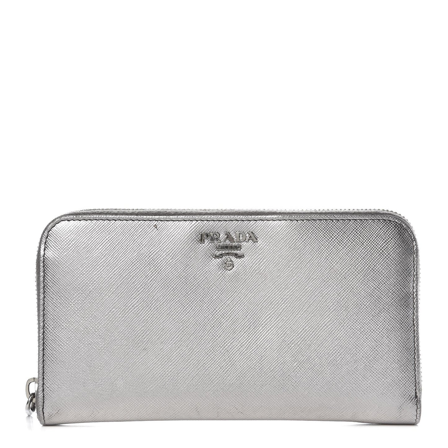 Saffiano Metal Zip Around Wallet Argento