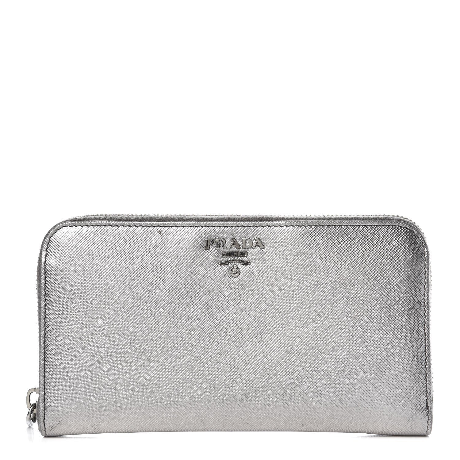 Prada Saffiano Metal Zip Around Wallet Argento 1 of 7
