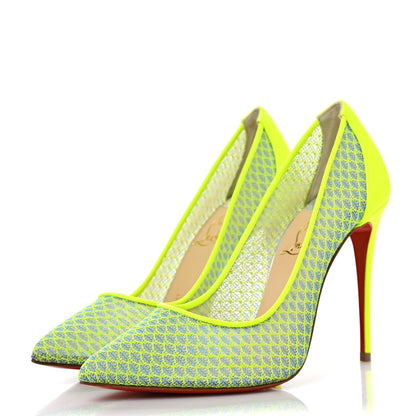 Christian Louboutin Fishnet Follies Lace 100 Pumps 36.5 Neon Yellow 3 of 8
