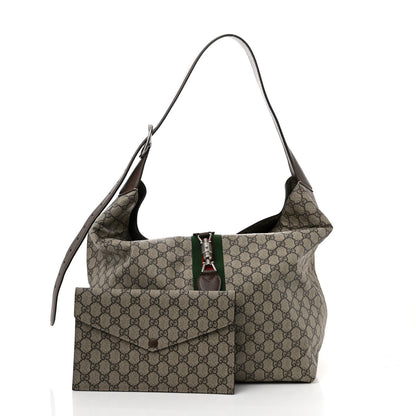 Gucci Tender GG Supreme Monogram Textured Dollar Calfskin Web Medium Jackie 1961 Crossbody Bag Beige Ebony New Acero 3 of 10