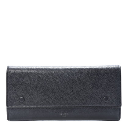 Celine Drummed Calfskin Large Multifunction Flap Wallet Black 1 of 12