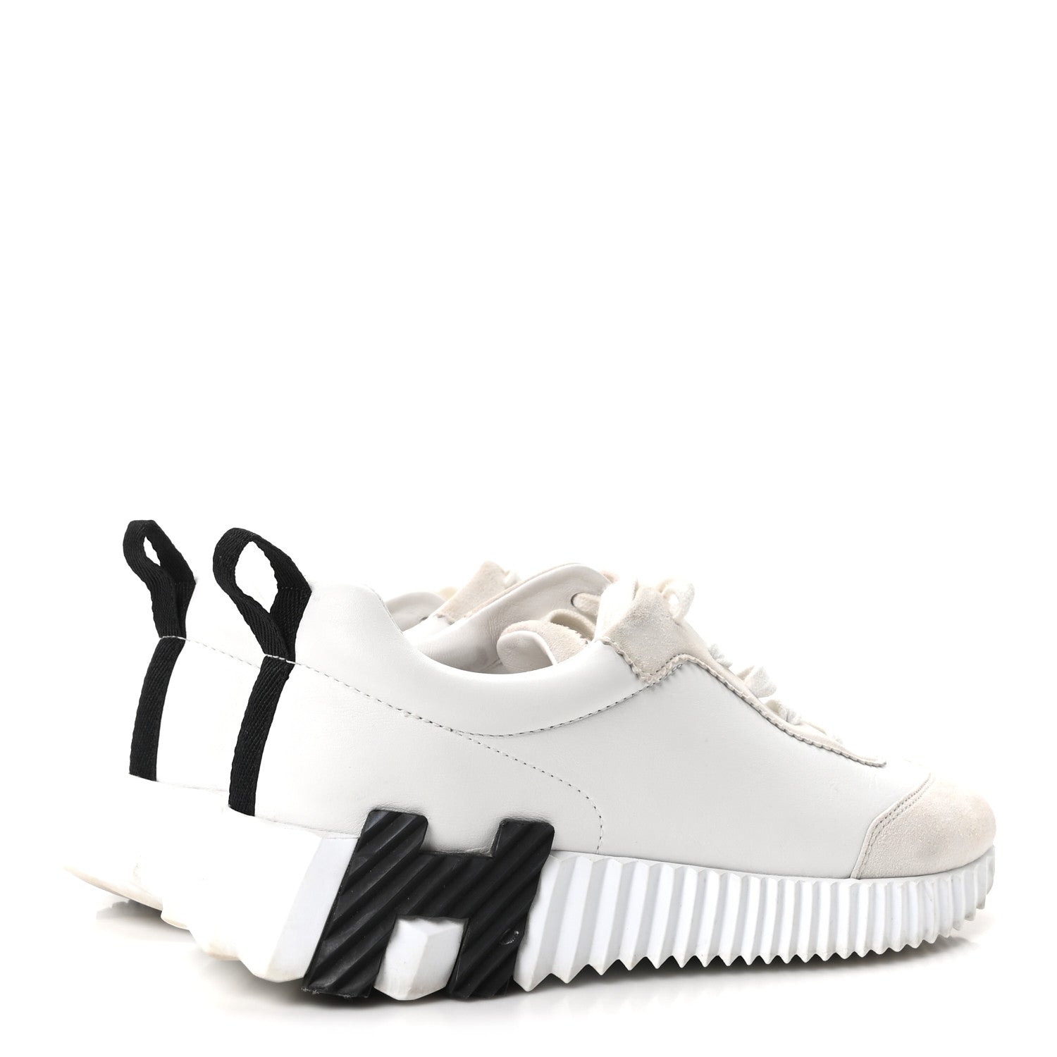 Hermes Calfskin Suede Goatskin Bouncing Sneakers 37.5 White Black 5 of 9