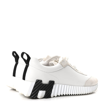 Hermes Calfskin Suede Goatskin Bouncing Sneakers 37.5 White Black 5 of 9