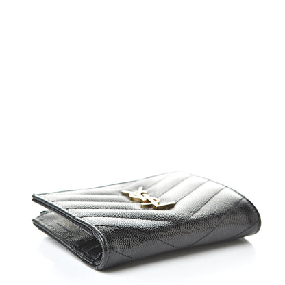 Saint Laurent Grain De Poudre Matelasse Chevron Monogram Zipped Card Case Black 4 of 8