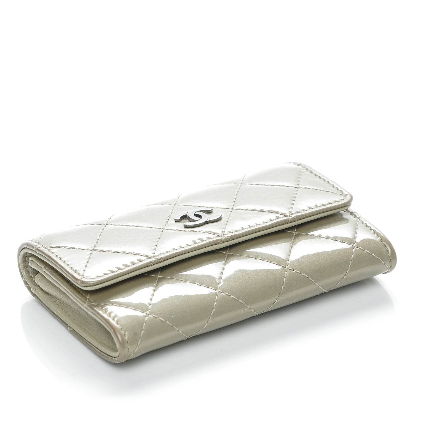 Patent Quilted Card Holder Light Gold