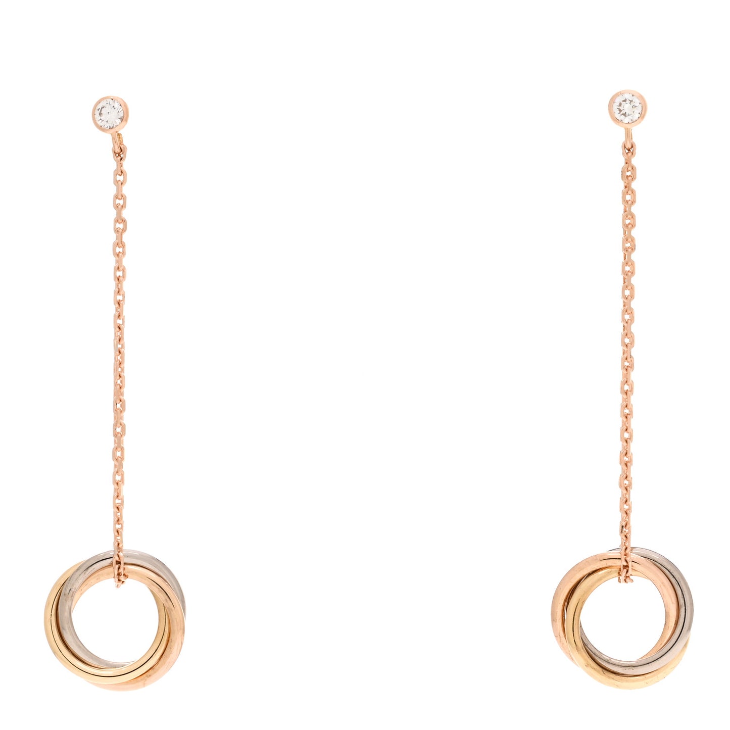 18K Pink Yellow White Gold Diamond Small Trinity Drop Earrings