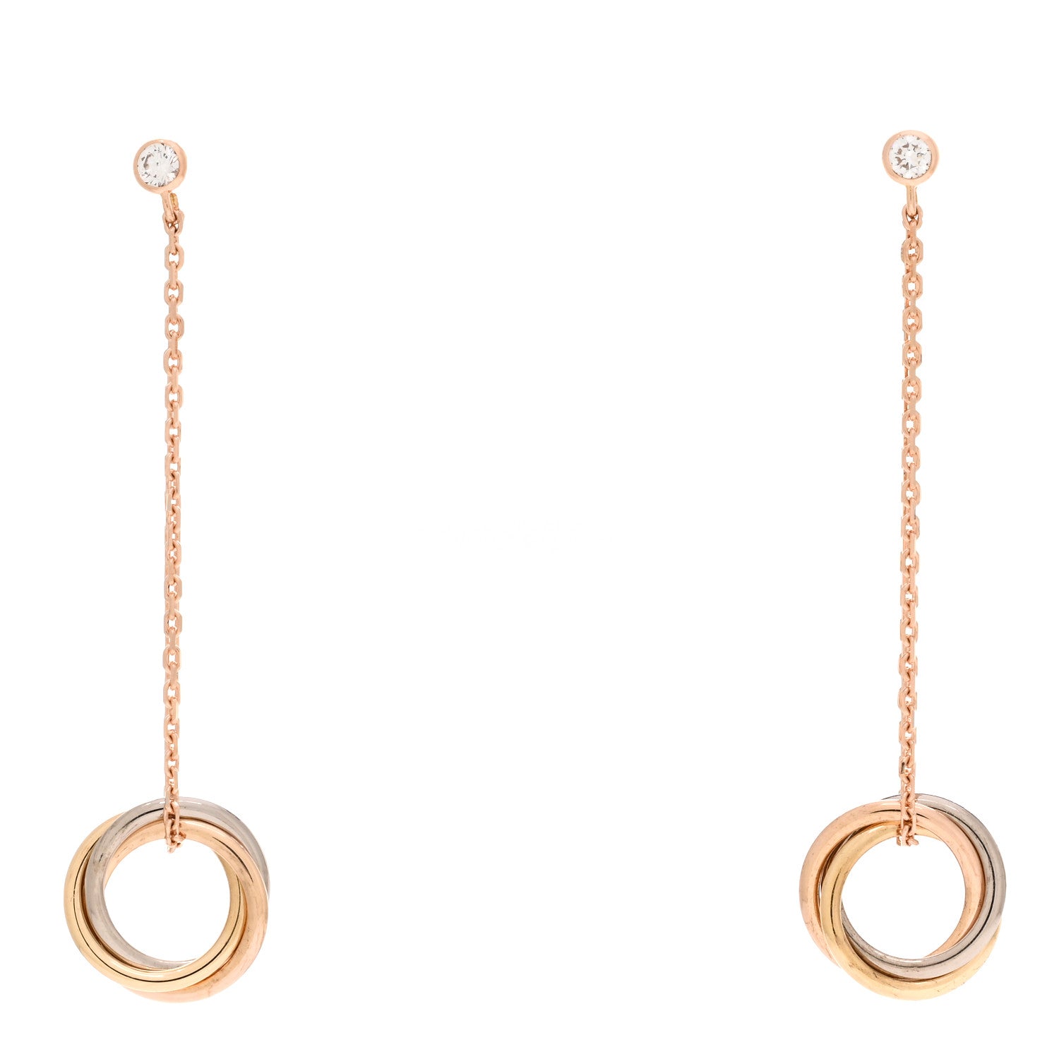 Cartier 18K Pink Yellow White Gold Diamond Small Trinity Drop Earrings 1 of 4
