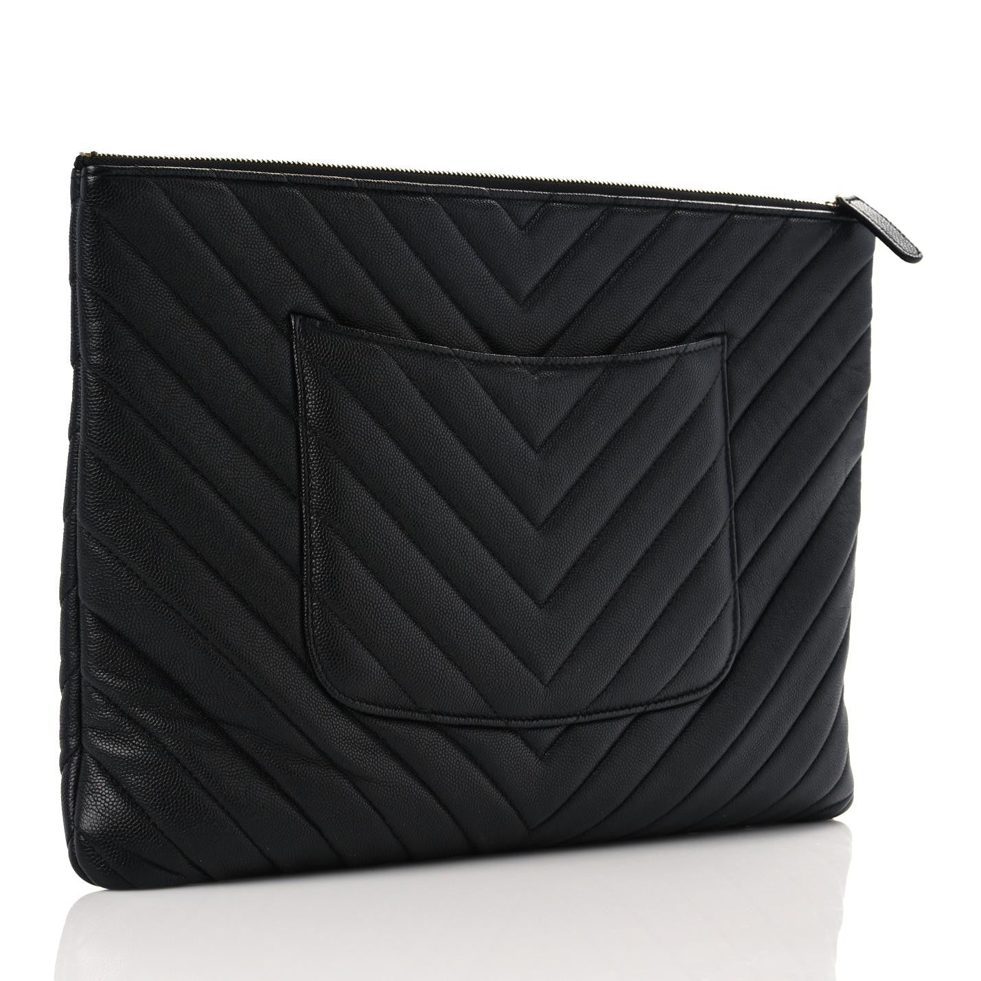Chanel Caviar Chevron Quilted Large Ancient Greek Charms Cosmetic Case Black 3 of 10