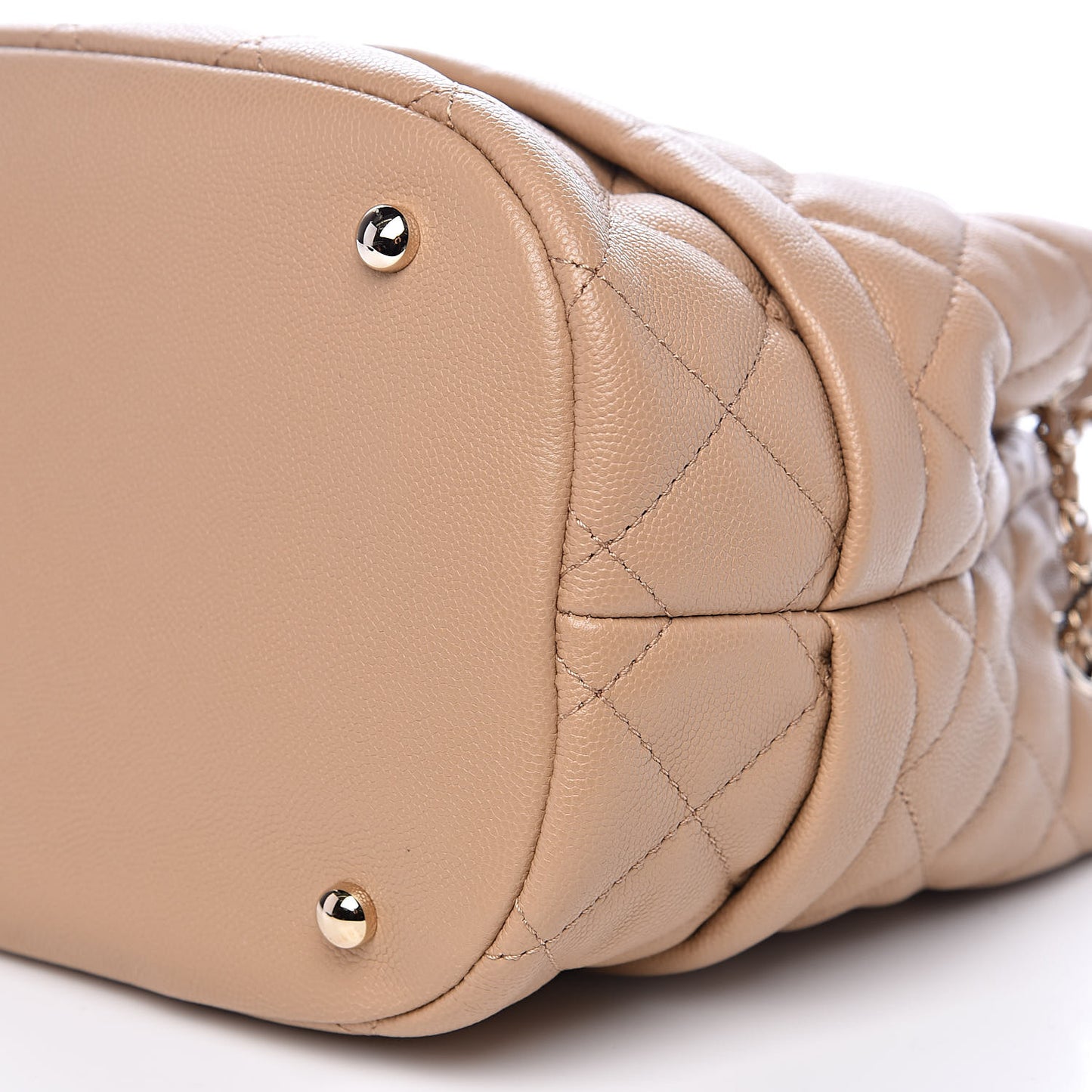 Caviar Quilted Rolled Up Bucket Drawstring Bag Beige