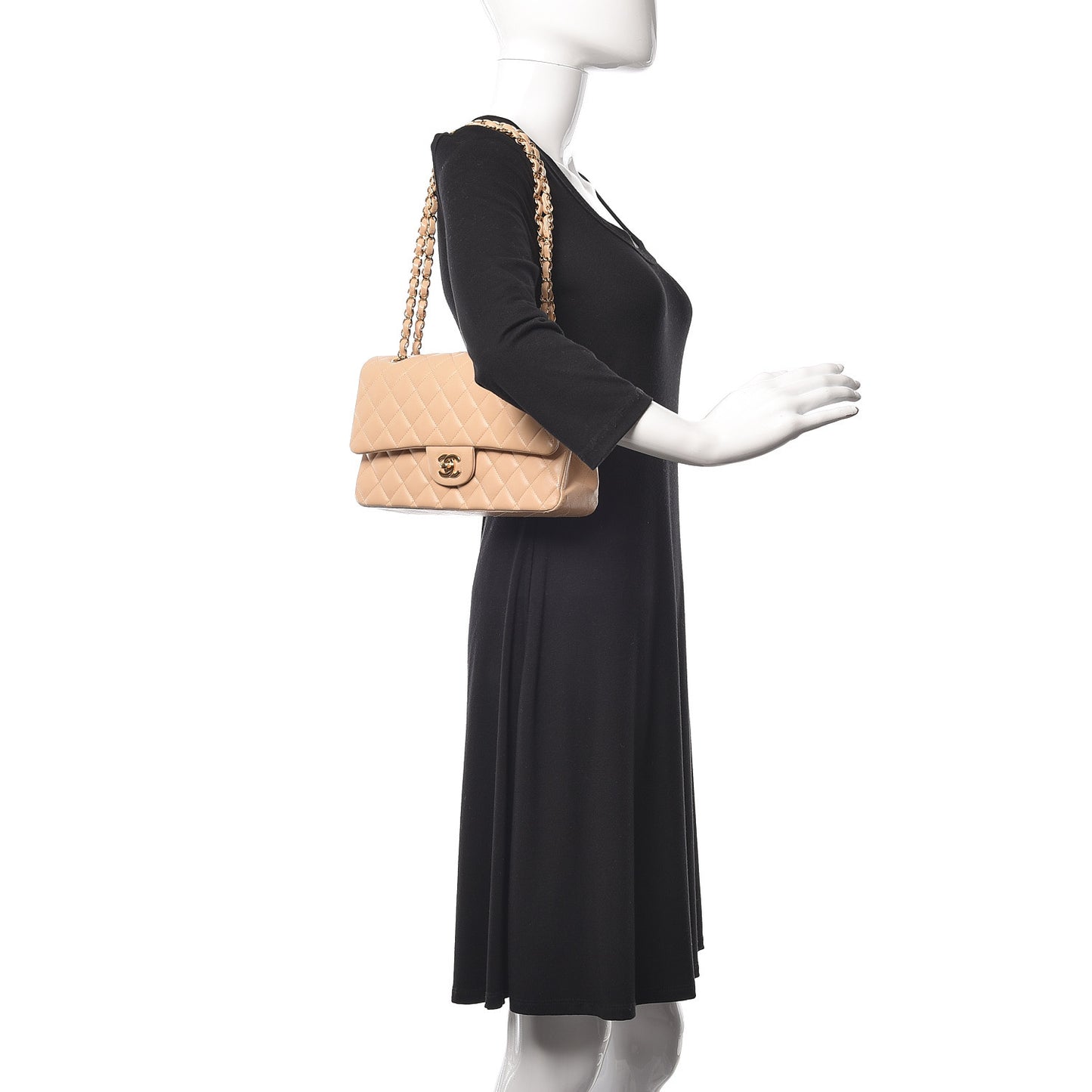 Lambskin Quilted Medium Double Flap Beige