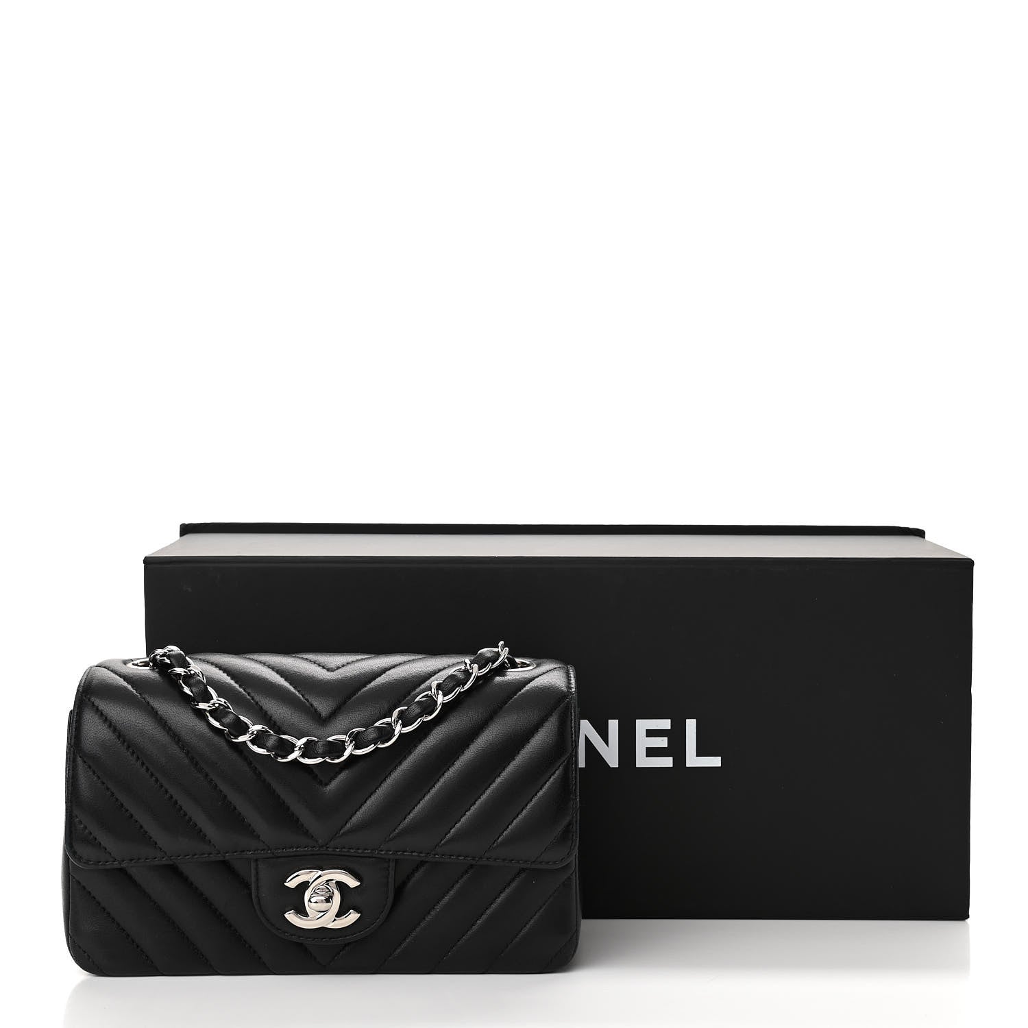 Chanel Lambskin Chevron Quilted Mini Rectangular Flap Black 11 of 11
