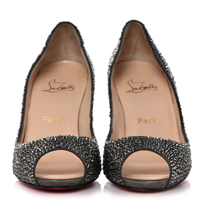 Christian Louboutin Suede Crystal Sexy Strass Peep Toe Pumps 40 Black Diamond 2 of 11
