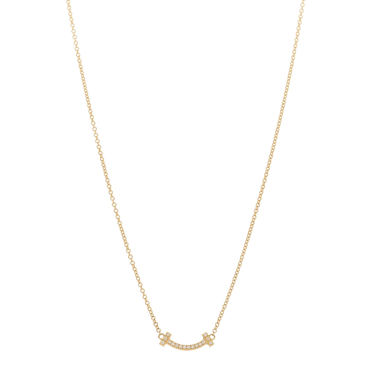 18K Yellow Gold Diamond Mini T Smile Pendant Necklace