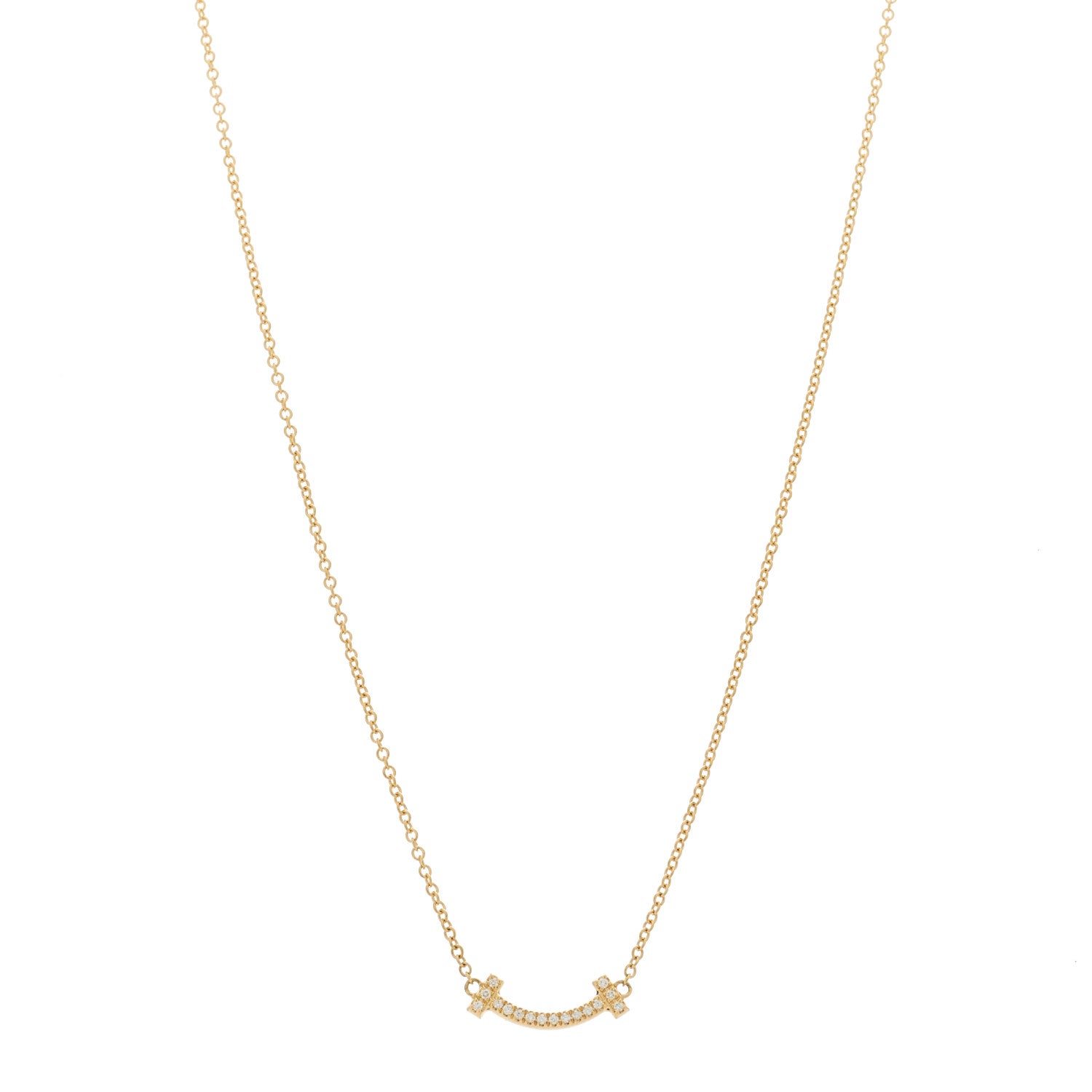 Tiffany 18K Yellow Gold Diamond Mini T Smile Pendant Necklace 1 of 5