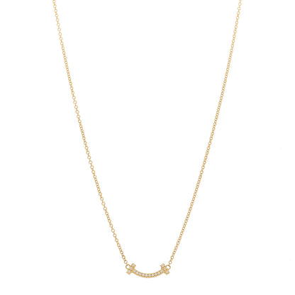Tiffany 18K Yellow Gold Diamond Mini T Smile Pendant Necklace 1 of 5
