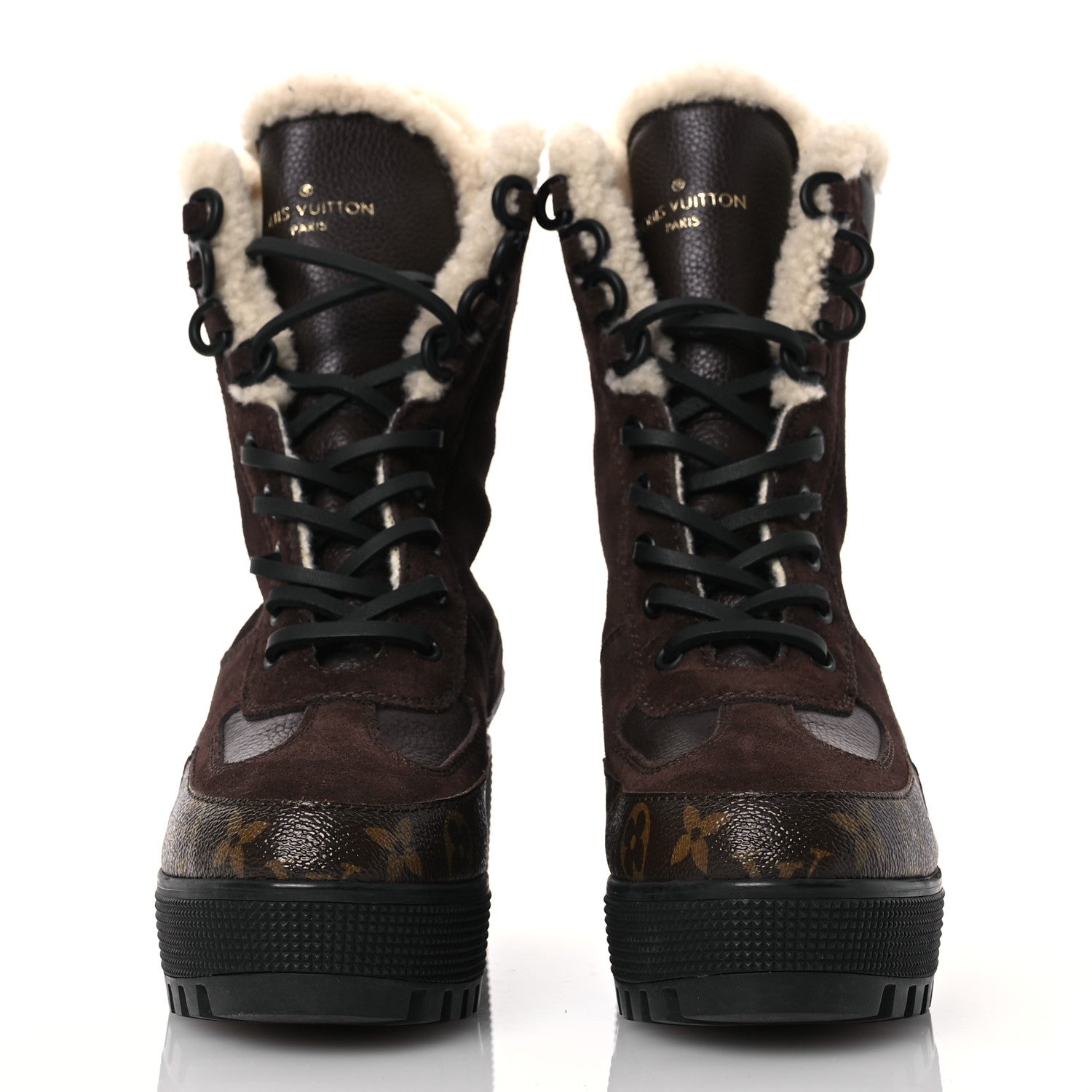 Louis Vuitton Suede Calfskin Shearling Monogram Laureate Platform Boots 35.5 Brown 2 of 10