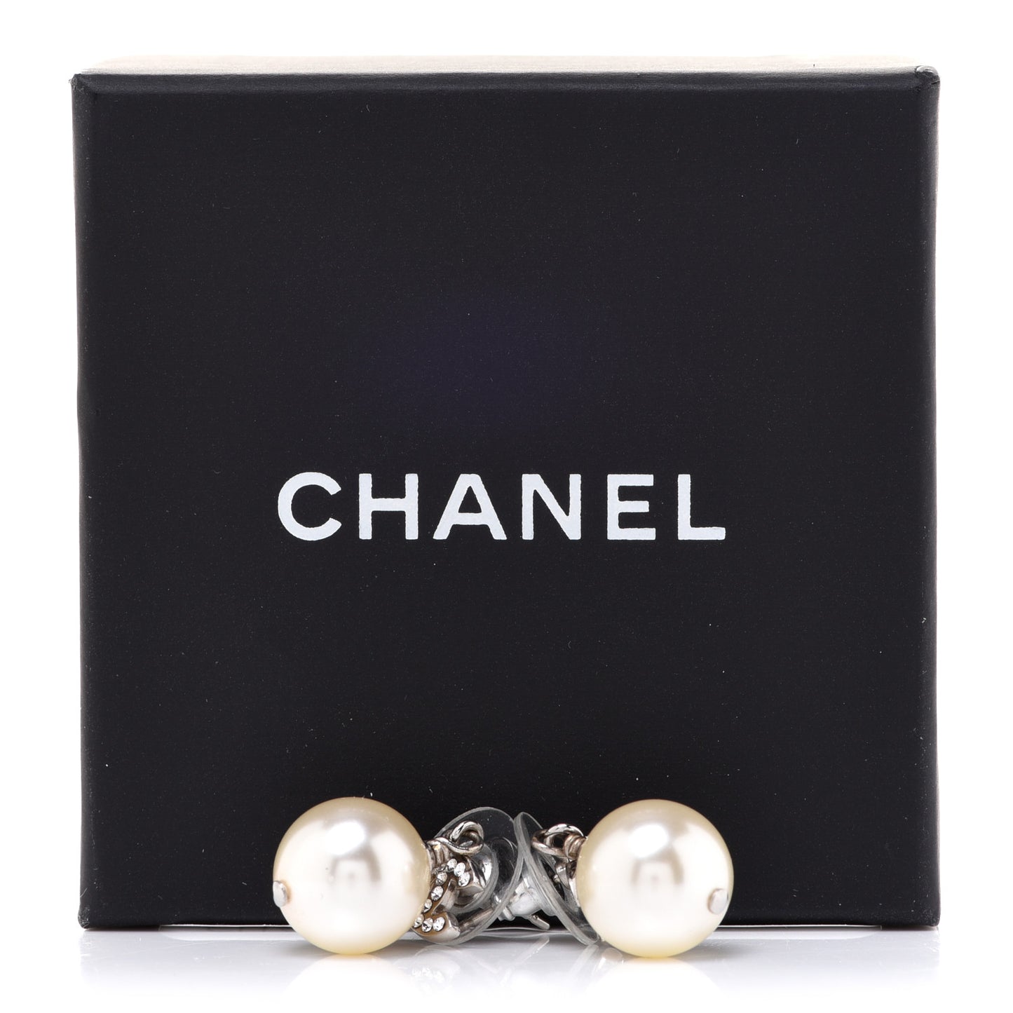 Crystal Pearl CC Drop Earrings Silver Pearly White