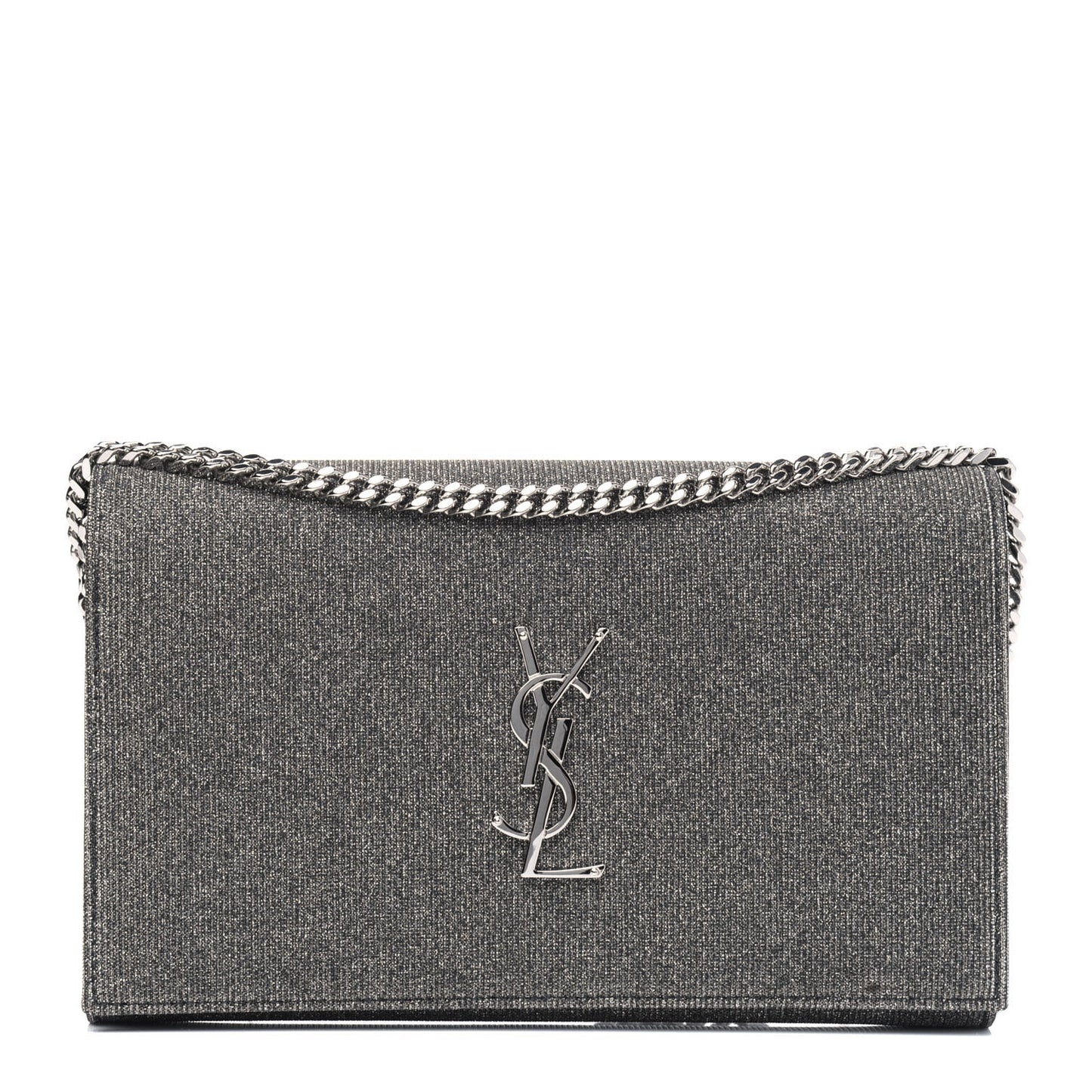 Metallic Sparkle Fabric Monogram Chain Wallet Charcoal