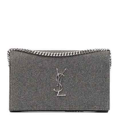 Saint Laurent Metallic Sparkle Fabric Monogram Chain Wallet Charcoal 1 of 4