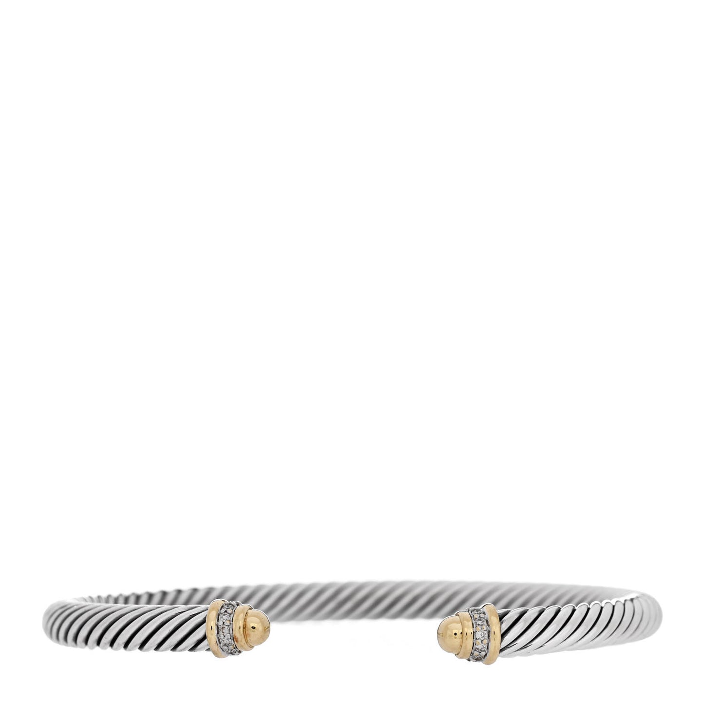 Sterling Silver 18K Yellow Gold Pave Diamond 5mm Cable Classics Bracelet