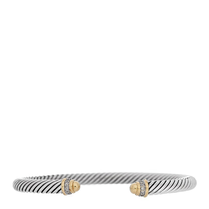 David Yurman Sterling Silver 18K Yellow Gold Pave Diamond 5mm Cable Classics Bracelet 1 of 4