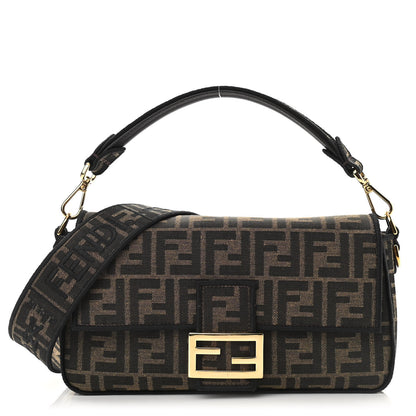 Fendi Fabric Jacquard FF 1974 Medium Baguette Tobacco Moro Black 1 of 9