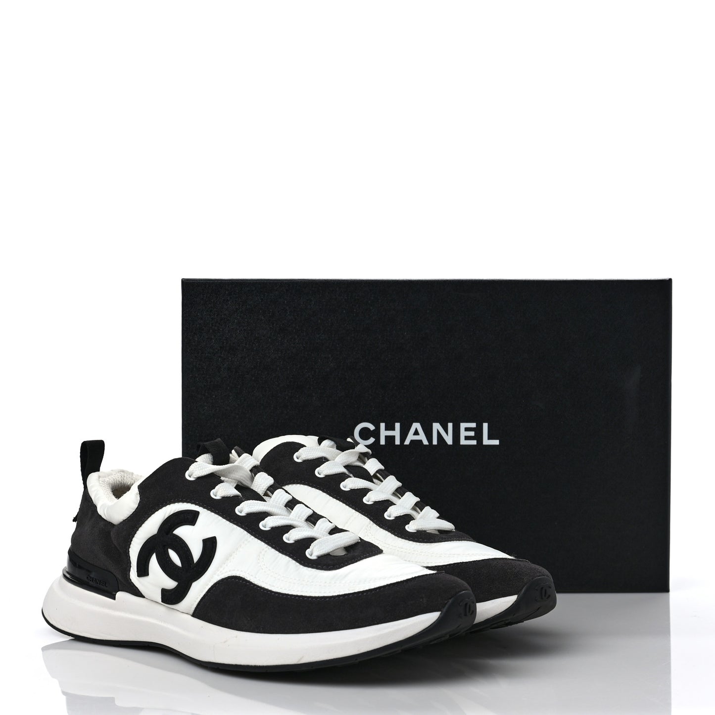Nylon Suede Calfskin CC Sneakers 41 White Dark Grey
