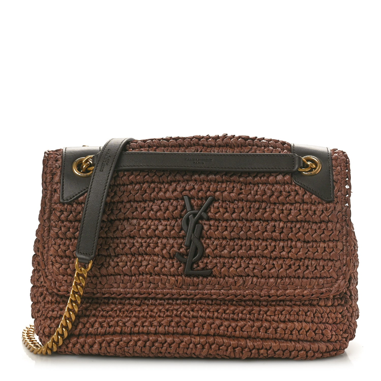 Saint Laurent Raffia Calfskin Monogram Medium Niki Chain Satchel New Nut 1 of 11