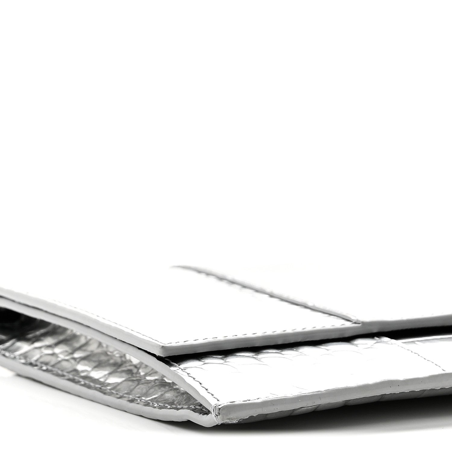 Balenciaga Metallic Calfskin Crocodile Embossed Hourglass Flap Flat Pouch Silver 9 of 10