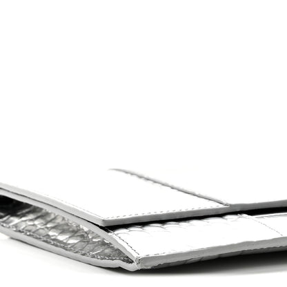 Balenciaga Metallic Calfskin Crocodile Embossed Hourglass Flap Flat Pouch Silver 9 of 10