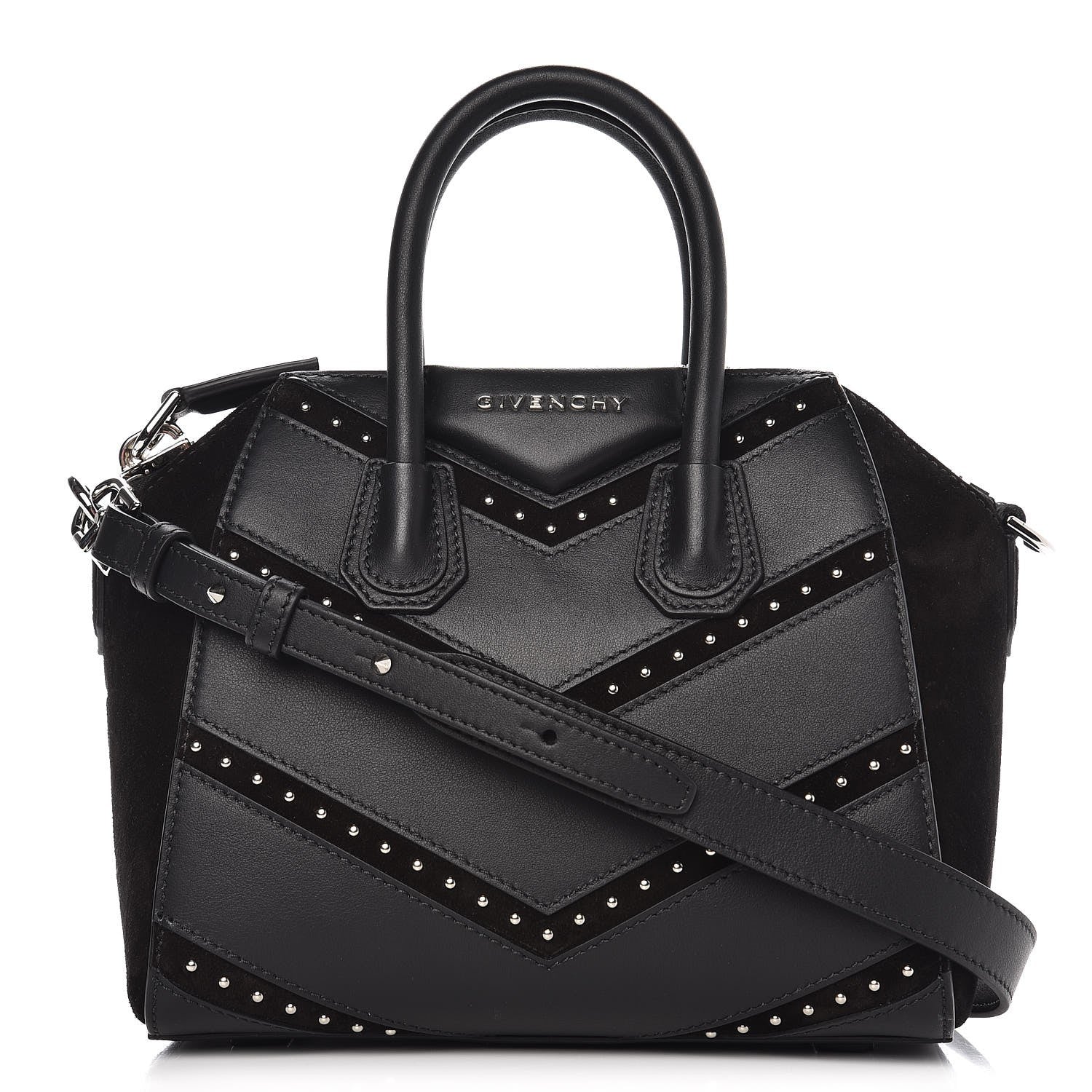 Givenchy Calfskin Suede Mini Studded Chevron Antigona Black 1 of 7