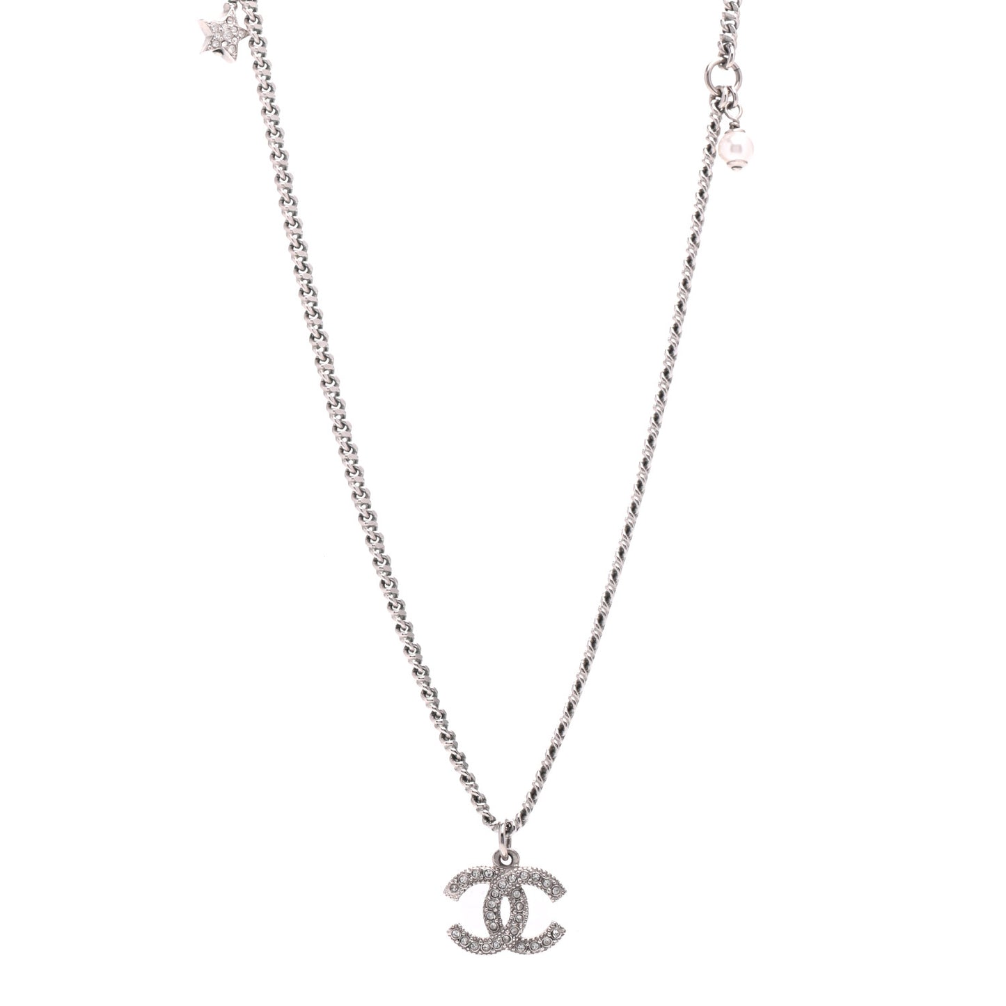 Crystal Pearl Star CC Necklace Pearly White