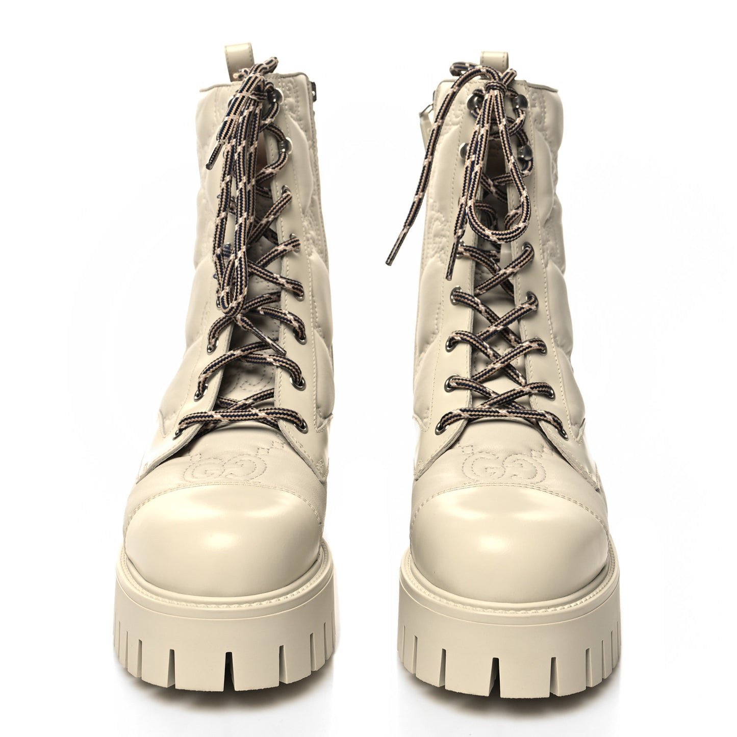 Cordovan Lux Nappa GG Matelasse Lace Up 60mm Combat Boots 38.5 Milk White