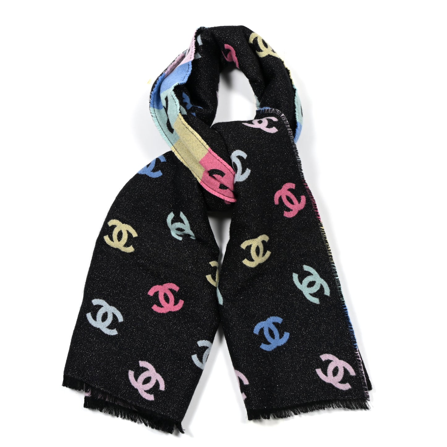Cashmere Silk Wool CC Stole Black Multicolor