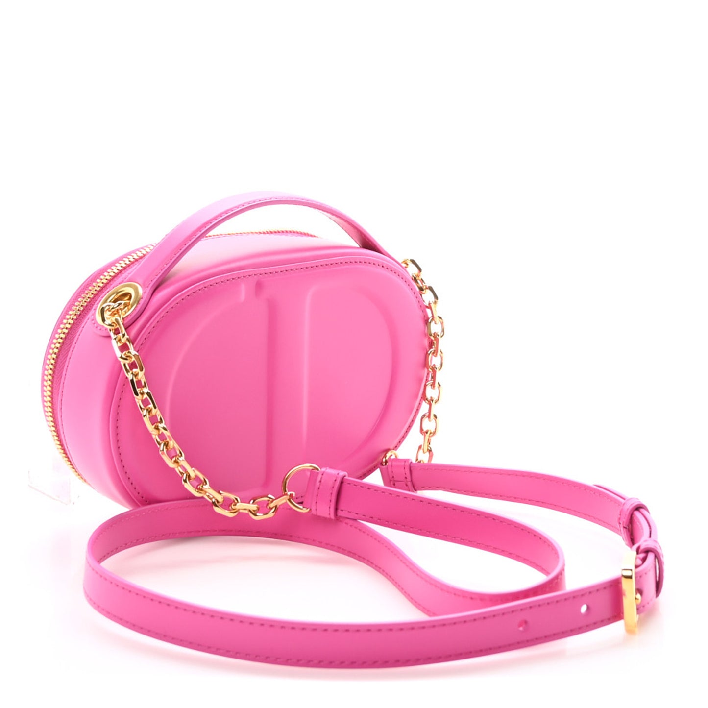 Calfskin CD Signature Oval Crossbody Camera Bag Rani Pink