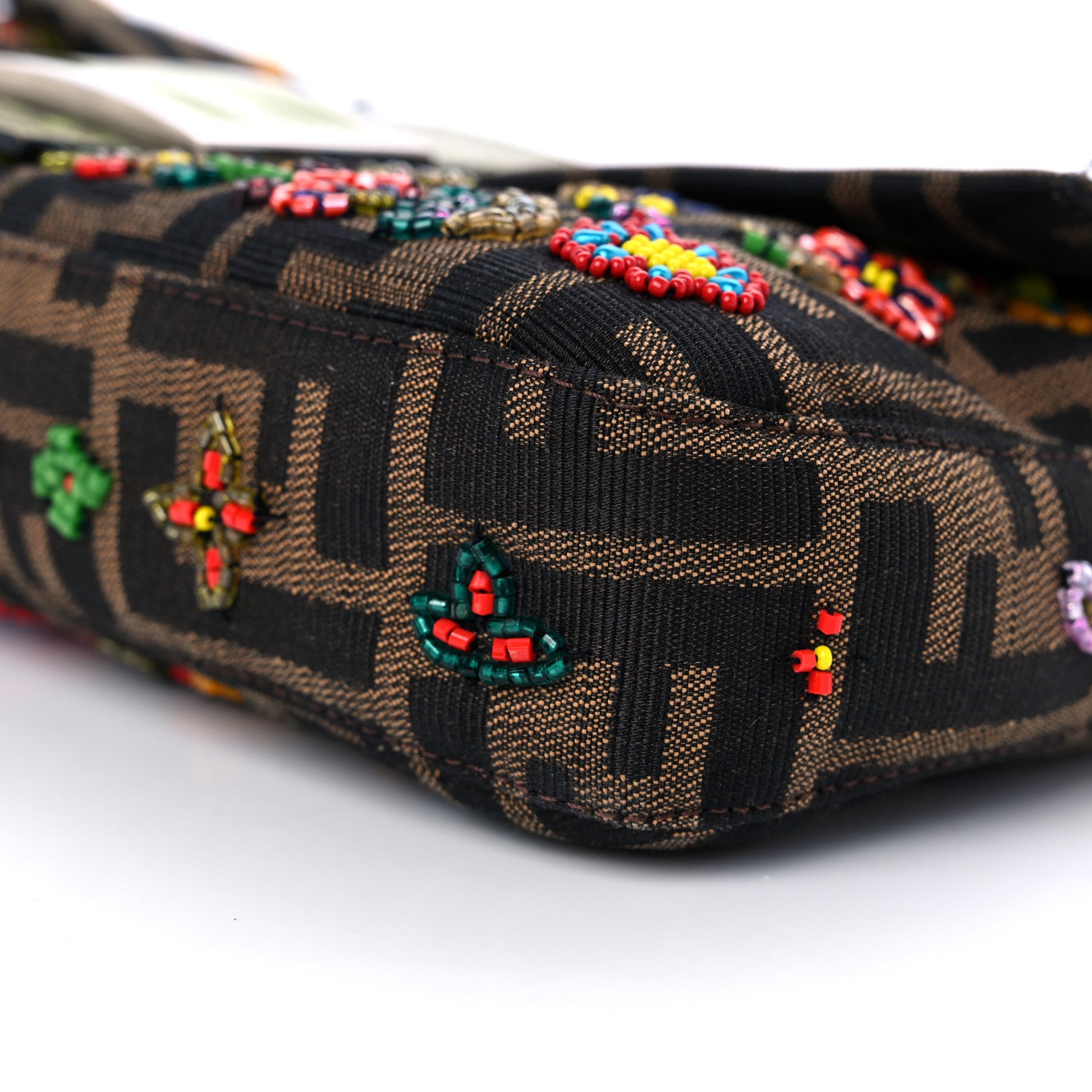 Fendi Zucca Lizard Embroidered Baguette Tobacco Green Multicolor 8 of 12