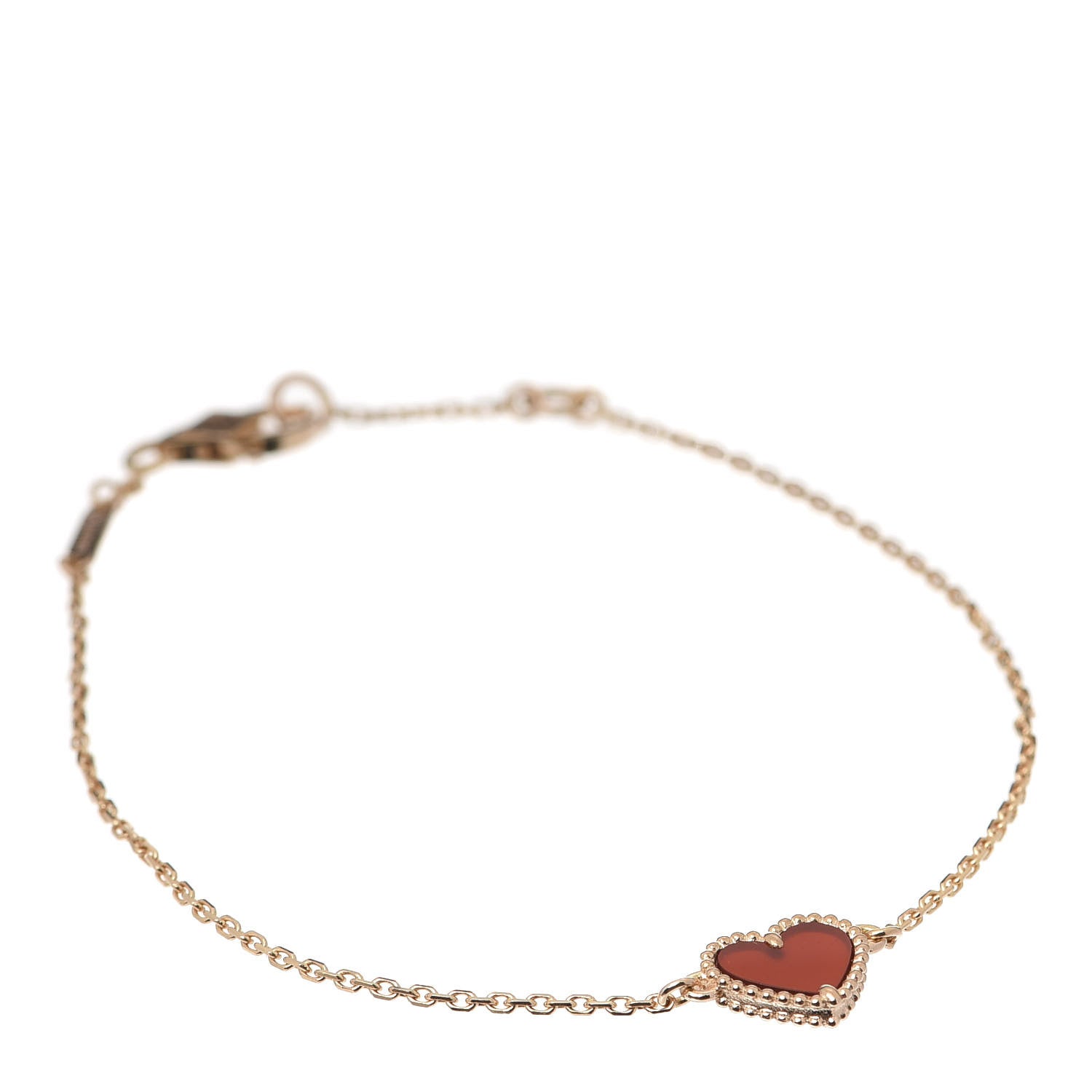 Van Cleef & Arpels 18K Rose Gold Carnelian Sweet Alhambra Heart Bracelet 1 of 6
