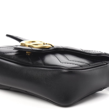 Gucci Calfskin Matelasse Super Mini GG Marmont Shoulder Bag Black 8 of 9
