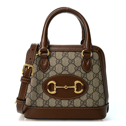 Gucci GG Supreme Monogram Azalea Calfskin Mini Horsebit 1955 Top Handle Bag Beige Ebony Brown Sugar 1 of 10
