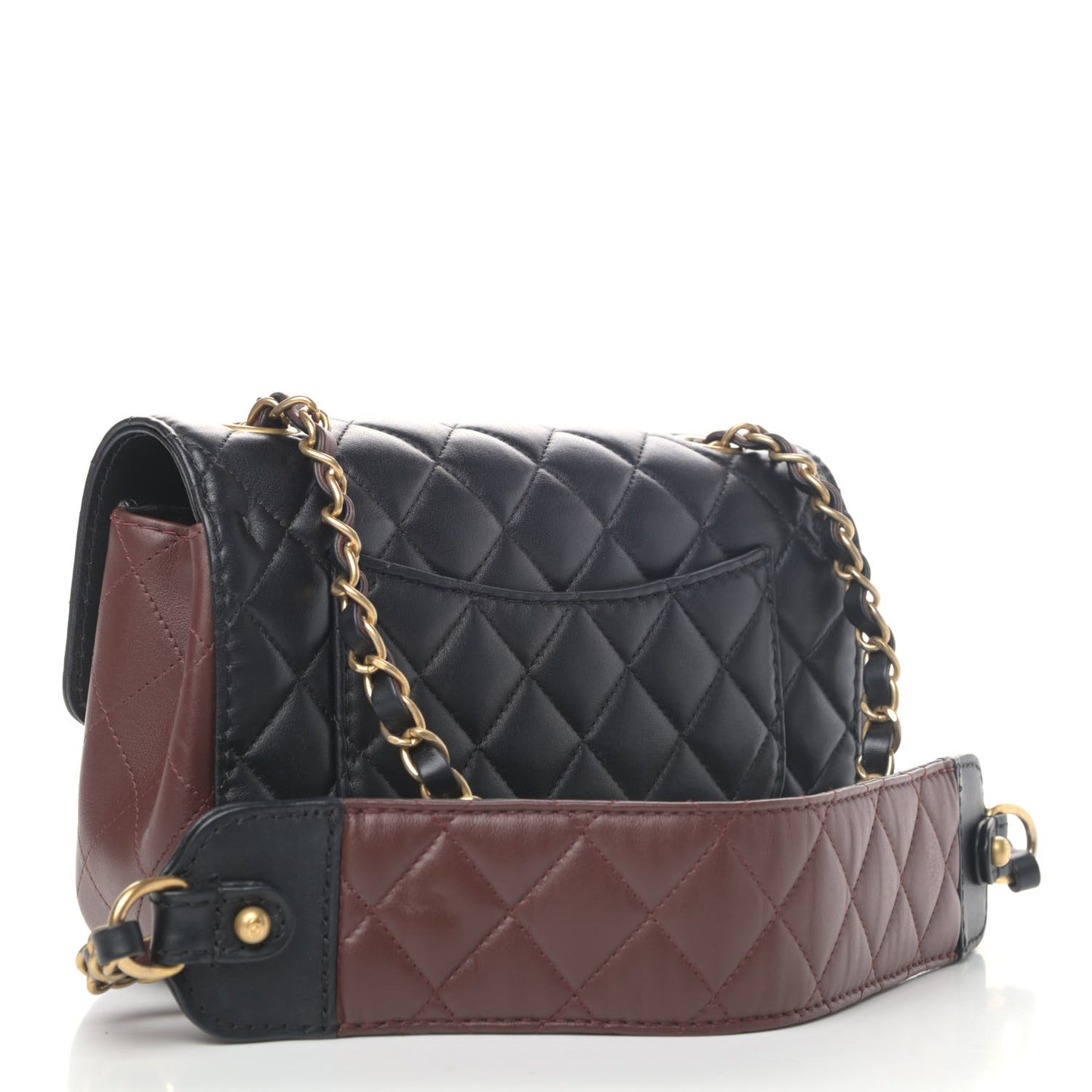Calfskin Quilted Small Strap Into Flap Bag Black Brown