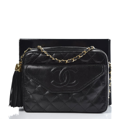 Chanel Lizard Quilted Small Tassel Camera Case Black 8 of 8